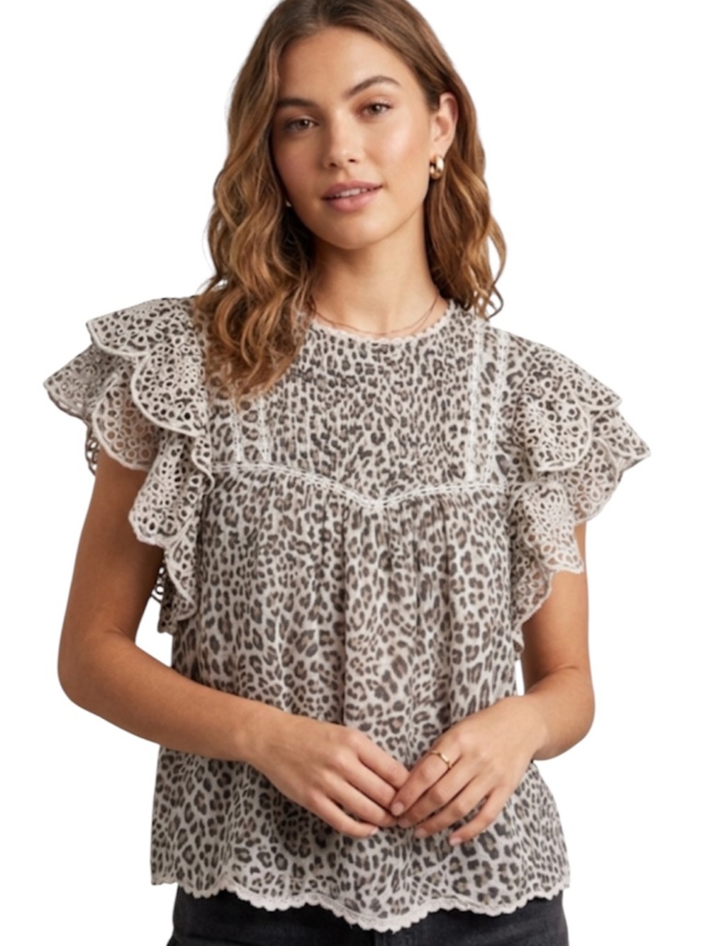Bellerose Hudalla Leopard Print Lace Boho Blouse Size 0
N